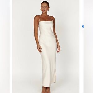 Meshki Cream Halter Maxi Dress